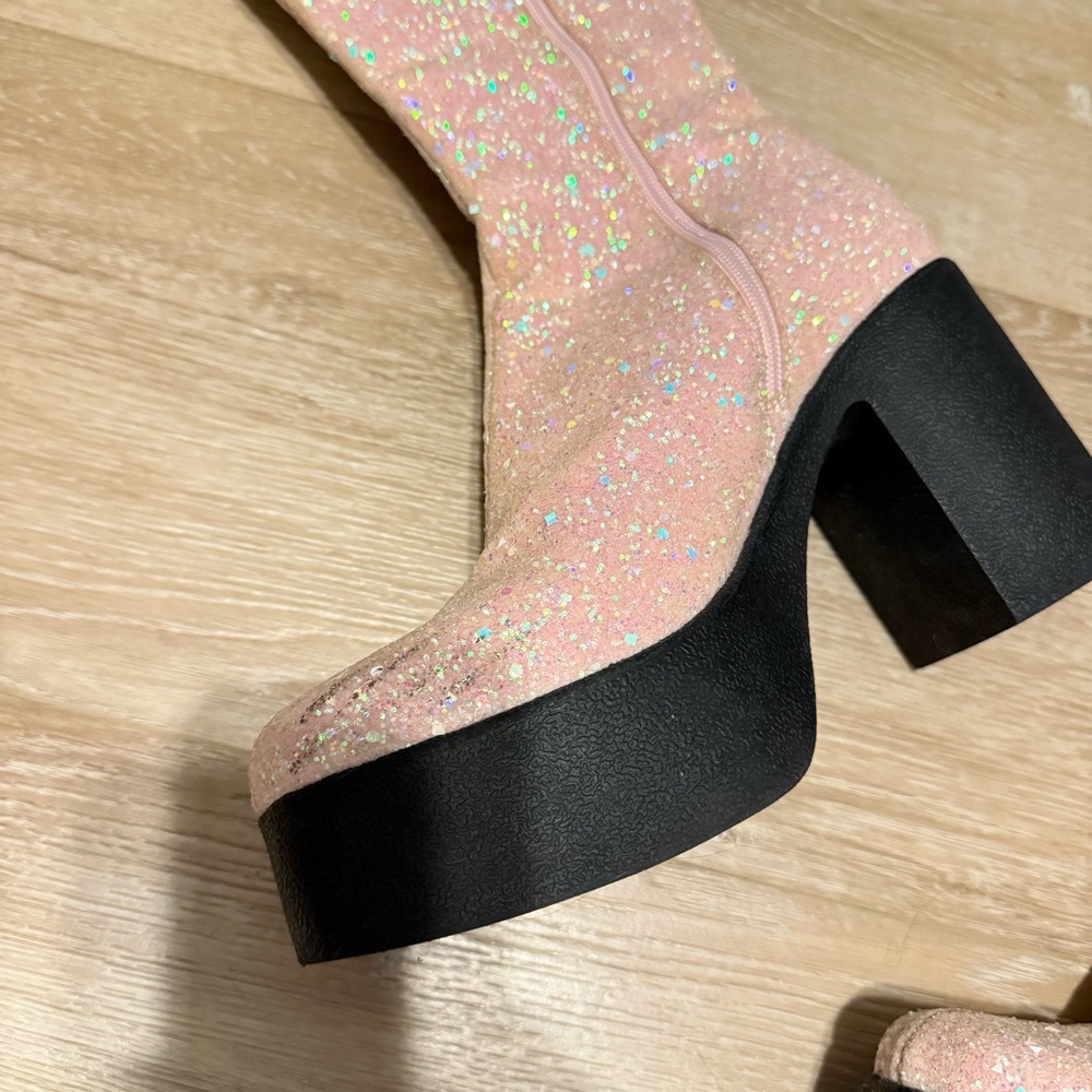 Lamoda x Dolls Kill Pink Glitter People Pleaser platform boots size 10 - Picture 5 of 6